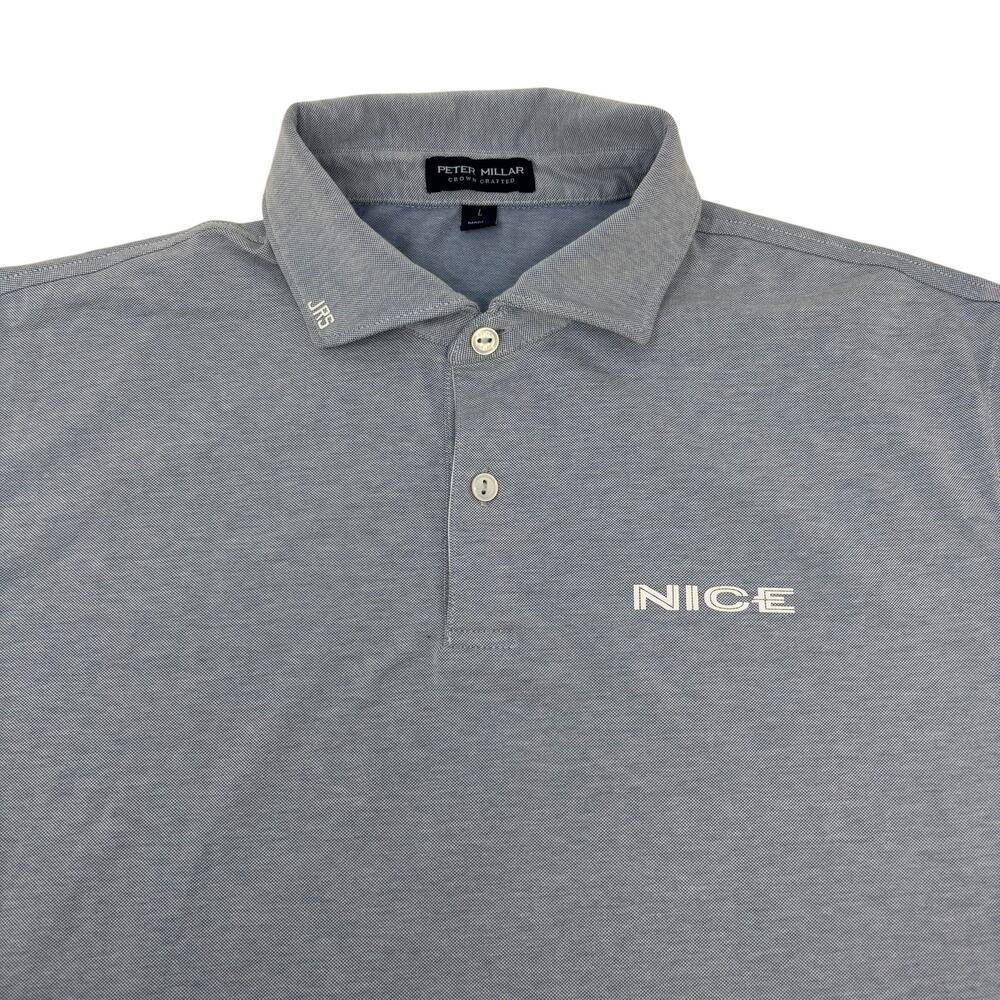 Peter Millar Crown Crafted Mens Large Solid Blue Golf Polo Shirt